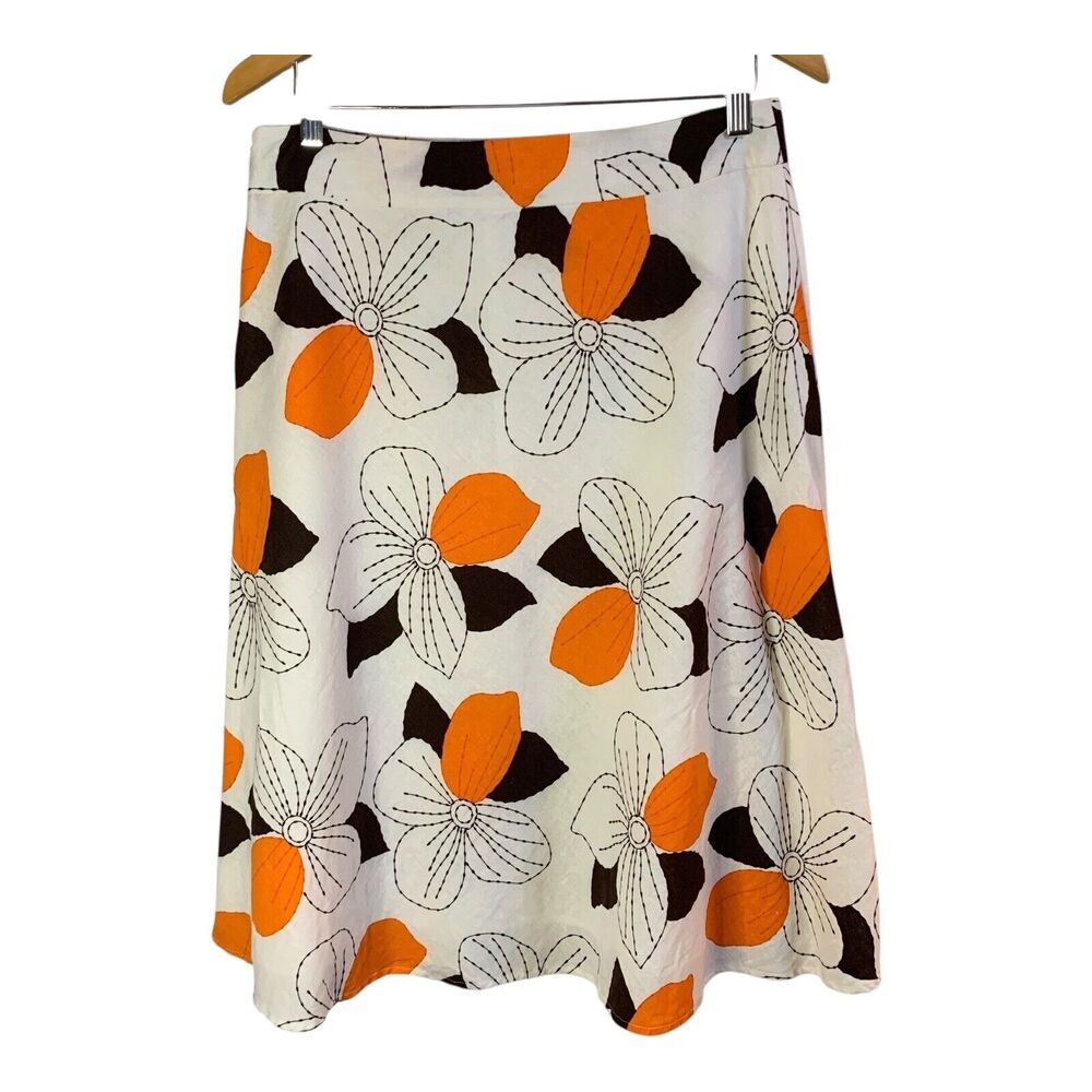 Floral A-Line Skirt in Orange, Black & White